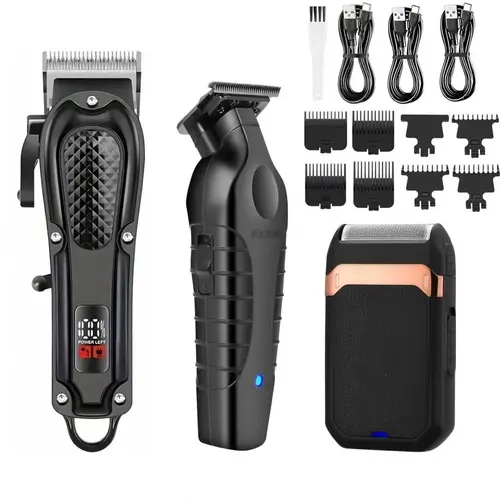 Kemei 2299 Triple Set Hair Trimmer, Hair Cutter Trimmer, Styling & Detailing Kit, Cordless Hair Clipper, Facial Cleanser Shaver, Gift Combo, Lithium Ion, 1200mah, Cordless Barber Trimmer, Rechargeable Hair Clipper, Wireless Trimmer, Wireless Haircut Tool