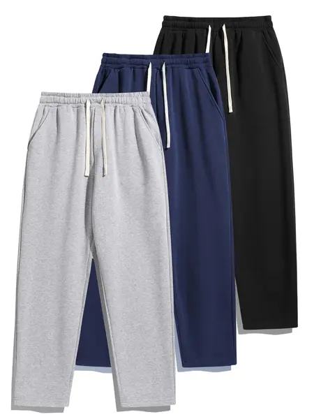 Men's Thermal Fleece Baggy Sweatpants, Relaxed Fit Straight Leg Joggers with a Drawstring Waist for Casual Fall & Winter Wear
