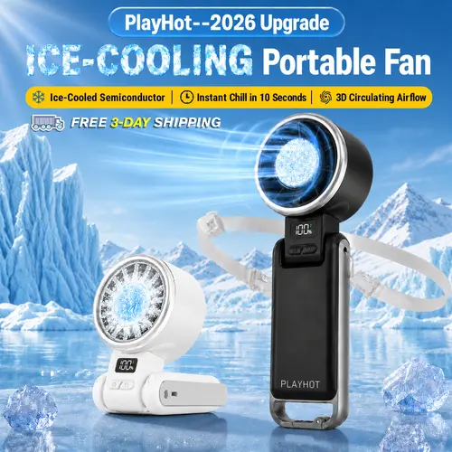 PLAYHOT Cordless Battery Mini Portable Fan - Adjustable Turbo Silent Cooling Handheld Wireless Fan with Ice Cooling, Rechargeable 12h Use Battery, 5 Speeds, 25550RPM Power, for Outdoor Activities, Black Summer Cooling Solutions Essential, Silent Cooling F