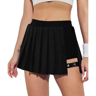 Yousify Women's High-Waisted Pleated A-Line Mini Skorts - Adjustable Buckle, Pockets, Active Performance Design, Casual Comfy, Multi-Size, for School Uniform, Cheerleader Cosplay
