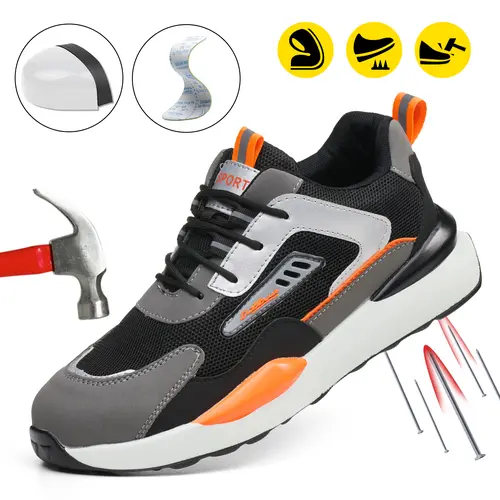 Men & Women Color block Lace Up Mesh Steel/Composite Toe Safety Sneakers—Lightweight Breathable Anti smash Anti puncture & Anti slip Work Shoes Summervibes Footwear Worker Spring Glow Up Steel Toe Boot Shoe zapatos para trabajo SummerWins DealsForYouDays