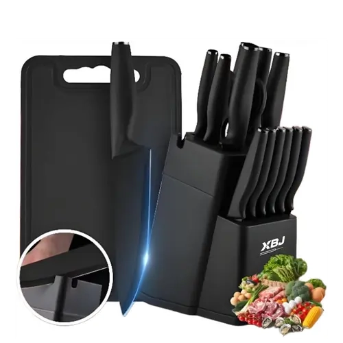 15-Piece Premium Stainless Steel Kitchen Knife Block Set with Built-In Sharpener, Wood Storage, 12.2" Chef Reach, Cutting Knives (Chef, Japanese, Meat Cleaver, Bread, Steak, Utility, Paring), Scissors, Synthetic Washable Gift Set, 24/7 Customer Service