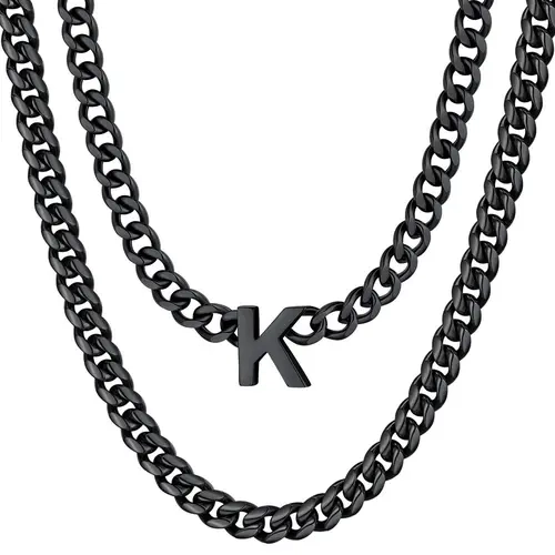 PROSTEEL A-Z Dainty Letters Pendant Necklace Stainless Steel Custom Initial 26 Letters 7mm Cuban Link Chain Necklace Unisex For Women Men