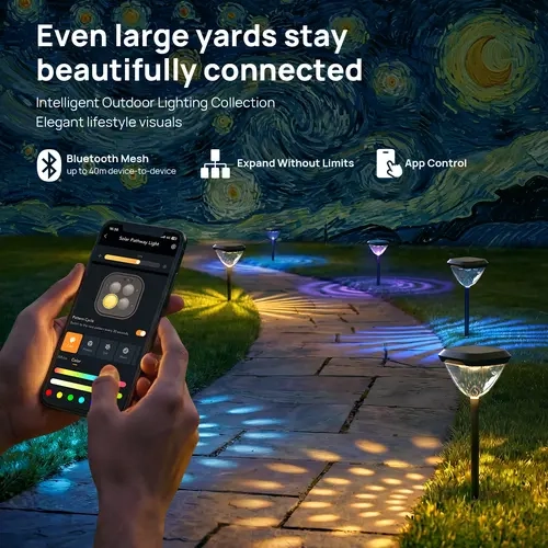 [Yard Decor] Linkind Smart Solar Pathway Lights SP6 APP Control 16 Million RGBW Colors 5 Swappable Lenses Waterproof Outdoor Garden Decor