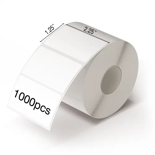 JADENS Premium-Grade Paper Adhesive Direct Thermal Printing Labels, 2.25"x1.25" Perforated Easy-Tear, High-Clarity Crystal Prints, 1000/Roll, Jam-Reducing, Compatible with JADENS, Rollo, Munbyn Nelko & Phomemo Label Printers for Business Use
