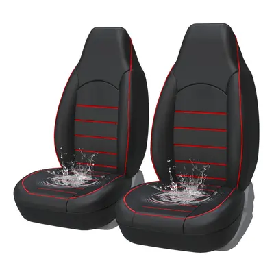 AUTOYOUTH 2PCS PU Leather High Back Front Car Seat Covers, Car Seat Protectors, Anti-Slip, Waterproof, Airbag-Compatible, Easy to Install, Universal for Jeep Toyota SUVs Vans Trucks, Automotive Interior Accessories