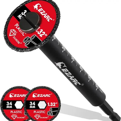 EZARC Tools 2-Piece Internal Pipe Cutting Blades Set - 34mm Diamond Grit Wheel, 2x Faster Cuts, Drill-Ready Speed, 10x Longer Lifespan, Laser Etched, Extra Blade, Efficient Workflow, Inner Cutter for PVC, PPR, CPVC Plastic Tubing