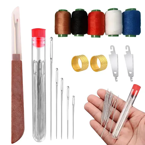 36PCS Sewing Tool Set, Needles Thread Hand Repair Tools, Embroidery Tool Kit, Include 25 Steel Needles, 1 Seam Sewing Thread Ripper, 2 Needle Threaders, 3 Threads, 2 Thimbles, DIY Crafting Kit (1Set)