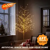 Hoodink 6ft Indoor LED Illuminated Christmas Tree - 544 Warm LEDs, Plastic Birch Foliage, Durable Metal Base, Natural Look, Room Decor, Bedroom Items, Christmas Gifts, Home Accent Lighting