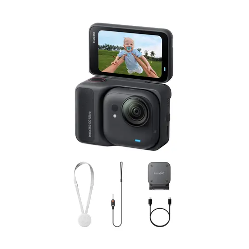 Insta360 GO Ultra - Small 4K Vlogging Camera, Hands-Free, POV Cam, 1/1.28" Sensor, 53g Lightweight, 156° FOV, 200 Min Battery Life, Magnetic Wearable Action Camera for Sports, Vlog