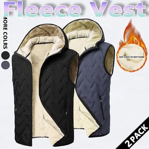 Mens Regular Fit Woven Polyester Thermal Waistcoat (Vest) - Menswear, Sleeveless, Wool-Lined, Zipper Design, Machine Washable, Do Not Dry Clean, Wash-Day Simple, Casual Plain Gilet, Black/Beige 2-Pack Color 1, Medium Mens Fashion Top