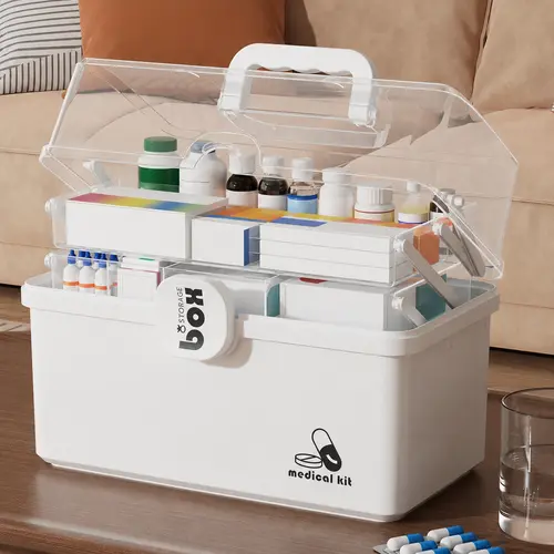 UFORU Three-Tier Medicine Organizer,Portable Medicine Cabinet with Sliding Rail, Integrated Medication Storage Box, Sliding Drug Cabinet, Household First Aid Medicine Box, Large Capacity,Healthcare,Kit#SummerWins#DFYD