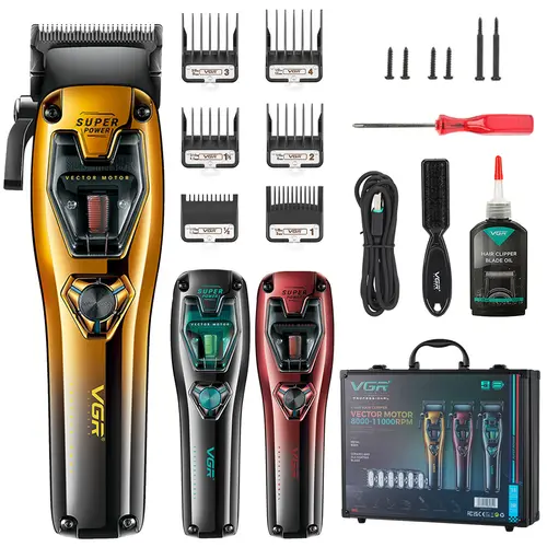 VGR V-668 Professional Men's Hair Trimmers & Clippers - 8000-11000 RPM Vector Motor, 2500mAh USB-Charging Lithium-Ion, Ceramic & DLC Blades, 5-Level Taper Lever, Metal Covers, Hypoallergenic Barber Kit for Home Grooming Clean-Up, High Taper Styling