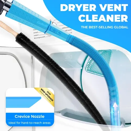 GOHALL 2 Pack Dryer Vent Cleaning Kit for Home Cleaning - Flexible Lint Brush, Crevice Nozzle, Efficient Vacuum for Hidden Lint Removal, Household Appliance Accessory to Boost Efficiency & Save Energy