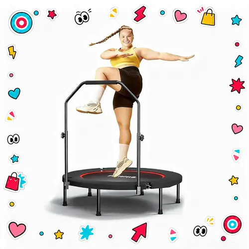 SkyBound 600 LBS Tested Foldable Mini Trampoline, 40'' Fitness Rebounder with Springs/Bungees, Foldable Mini Trampoline with Bungees/Springs，Adjustable U-Bar Handle, Stable Quiet Indoor/Outdoor Exercise Equipment Home Gym Kit,summerwins