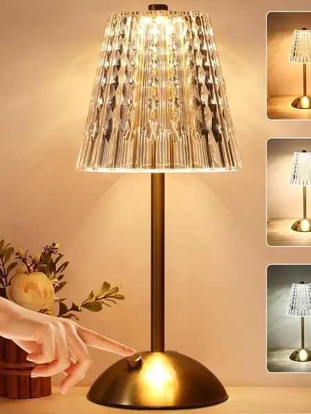 Cordless lamp,Dimmable Crystal Table Lamp LED Gold Lamp,Touch Lamp Diamond Crystal Lamp, Rechargeable Small Lamp, Wireless Lamp Vintage Lamp for Bedroom Living Room Bathroom Hotel Bar Modern Computer Lamp Home Lighting