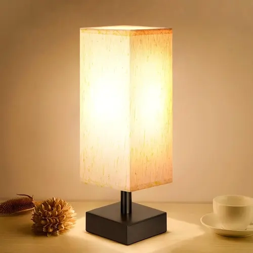 2PCS Small Table Lamps with Square Fabric Shade - Minimalist Tabletop Lamps for Bedroom Nightstand, Kids Room Decor, Office Desk Reading, Room Decor Bases & Shades, Tabletop Lamps, Bases & Shades