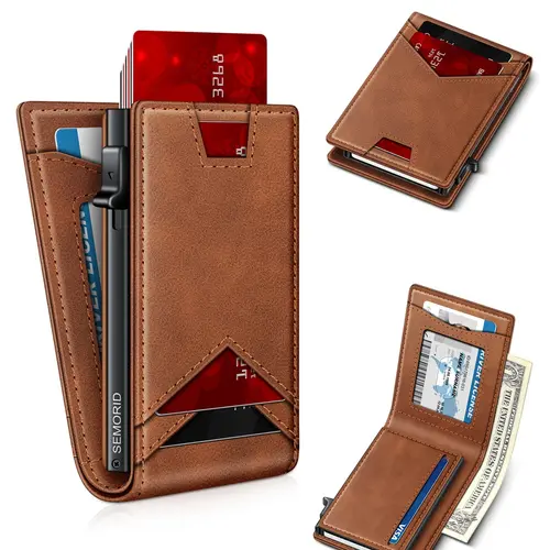 Slim Minimalist Men's Aluminum Wallet, RFID Blocking Pop-Up Card Holder with Cash Clip & ID Window, Holds 9-13 Cards, Multiple Card Slots, Gift for Father Husband Birthday Christmas Anniversary