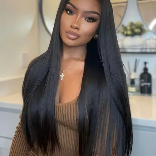 Long Straight Synthetic Lace Frontal Wig, HD Transparent Pre-Plucked No Glue, Glueless Straight Wigs, Frontlace Glueless Wig, 13x4 for Women, Work, Concerts, Cosplay, Weddings, Glueless Straight Hair （28 Inch）
