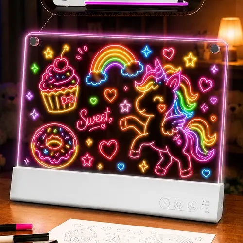 SEEKID 2-Layer LED Drawing Board for Kids, Unique Dynamic Light Effect Design, 16-Inch Rechargeable Glow Doodle Pad with 9 Light Effects, 7-Color Neon Display, Gift for Boys Girls