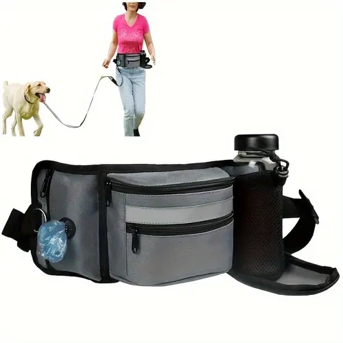 Large Plus-Size Dog Training Treat Waist Bag - Hands-Free Dog Walking Accessory with Multi-Pocket Secure Storage, Zippered Slots, Water Bottle Holder, Silicone Liner, Trash Bag Clip, Cell Phone Holder, Easy Access, Effortless Organization (Gray, Black)