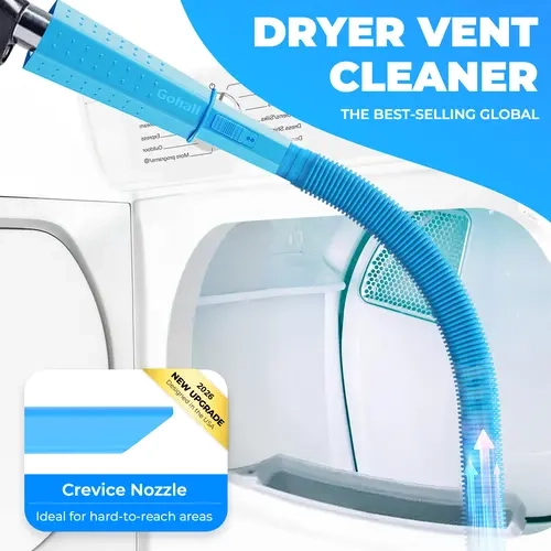 New Upgraded Blue Dryer Vent Cleaner Kit (Without Brush) - Slim Crevice Nozzle Vacuum Attachment, Universal Fit Connector, Long Reach for Tight Gaps, Clears Thick Lint Buildup, Reduces Fire Hazards, Enhance Efficiency, Lint Trap Remover Lint Accumulation