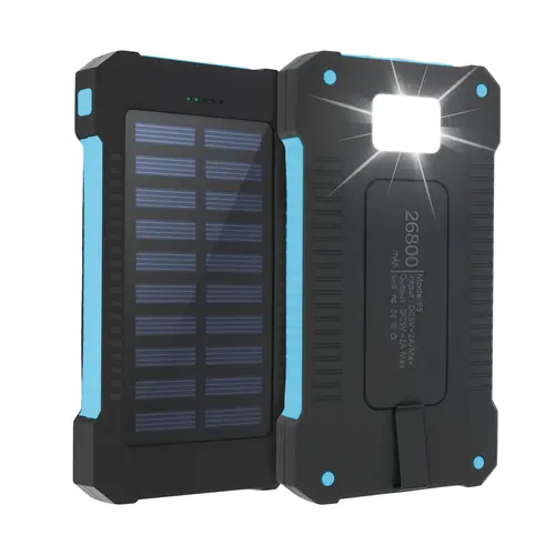 26800mAh Solar Power Bank - Rainproof Shockproof Outdoor USB-A Portable Charger with LED Flashlight, Compass, Carabiner, Max 5V/2A Fast Charging, Micro USB for iPhone, Android | EDC Gear, International Travel Essential