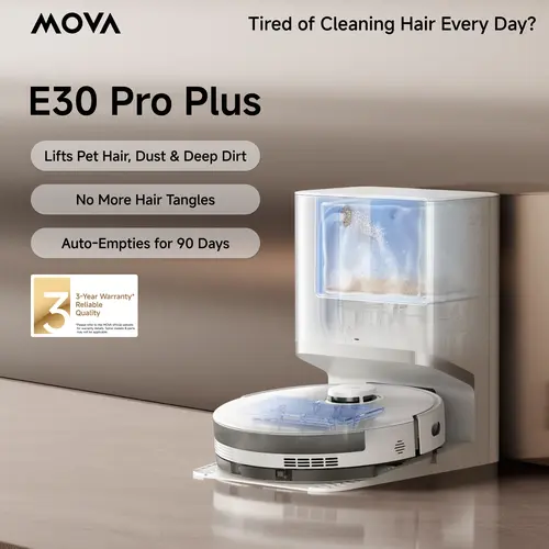 【limited time deal】MOVA E30 Pro Plus Robot Vacuum - 19000pa Cordless Bagless Vacuum Cleaner, Rechargeable Battery-Powered, Autonomy-Enabled, Automatic Dust & Debris Removal, App Control for Smart Homes, 3-Year Warranty, Back to School Haul