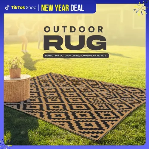 Utopia Home Waterproof Polyethylene Straw-Like Garden Decoration Rug, Reversible Plastic Rug for Deck/Balcony (9x12 ft, 6x9 ft, Diamond Black & Brown)