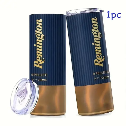 Remington Shotgun Shell-Design Insulated Refillable Stainless Steel Tumbler with Lid & Straw, Reusable Portable Travel Cup for Home, Office, and Camping, Drinkware
