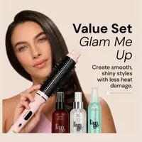 L'ANGE HAIR - Glam Me Up Value Set - Salon-Quality GlamWave Thermal Ionic Brush, Adjustable Rival Heat Shield, Lightweight Manage Marula Oil Hydrating Spray, Salt + Sea Texturizing Spray (4oz Each) for Flawless Smooth Hair, Heat Free Styler, Styling Kit,,