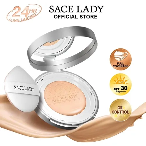SACE LADY Breathable BB Cushion Foundation - 10g Oil Control, Waterproof, Sweatproof, Smudgeproof, Long-Lasting Ultra Matte, Full Coverage, Blemish-Covering, Color Correction, Sun Protection, Even Skin Tone for Adults, All Skin Types Face Cosmetics
