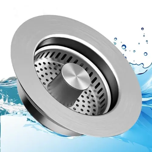 3-in-1 Kitchen Sink Strainer-Stopper, Removable Stainless Steel Basket Filter, Eco-Friendly, Anti-Clog, Odor-Preventing, Perfect Fit for 3.5” US Standard Drains, Effortless Cleaning, Cost-Saving Durable Kitchen Fixture Accessory