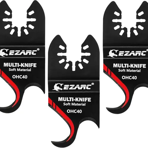 EZARC 3PCS Alloy Steel Oscillating Multitool Twin Hook Blades - Universal Compatibility, Quick Release, Fits Porter Cable Rockwell, Fast Clean Cuts, for Artificial Turf, Cardboard, Roofing Shingles, Thin PVC Floors