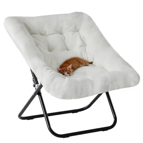 Sweetcrispy Stable Armless Legged Rectangle Saucer Chair - Faux Fur Floor Lounge, Soft Thick Padded Seat, Sturdy Metal Frame, Folding Modern Living Room & Bedroom Furniture, Ideal Relaxation Gift, Armless Legged Chair