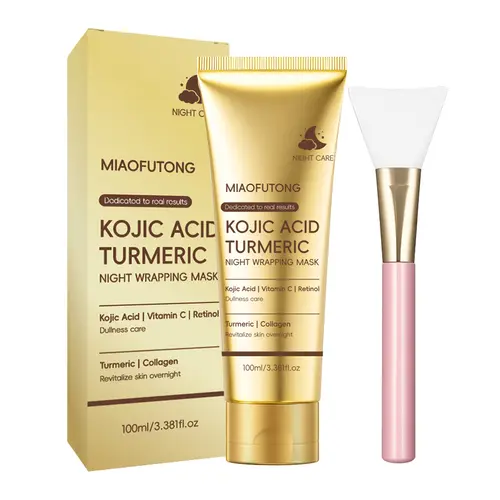 Kojic Acid Turmeric Overnight Peel-Off Wrapping Facial Mask - Intensive Rejuvenating Luminous Mask with Niacinamide, Vitamin C, 24h Hydration, Plump Skin, Morning Shed Effect, Turmeric Even Tone for Night Routine