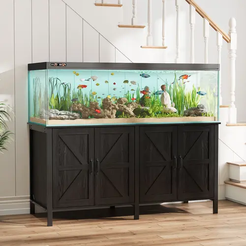 VOWNER  Farmhouse Fish Tank Stand for 100-200 Gallon Aquarium Setups, Heavy Duty Aquarium Stand with Storage Cabinet & Power Outlet, Multiple Size & Color Options