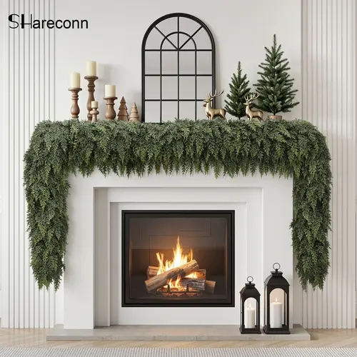 SHareconn 1/2/4/8-Pack 6/9FT PE Material Real Touch Traditional Artificial Cedar Garlands - Christmas Home Decor for Mantel, Window, Casual Festive Decorations, Indoor/Outdoor Gift