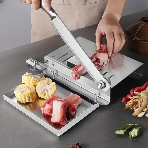 Rust-Resist Stainless Steel Handheld Manual Slicer with Handle - Kitchen Utensils Gadget, Finger Protection, Easy-to-Clean, Portable Compact, Multi-Food Slicing, Meat Shredder, Ice Cream/Plate Holder, Ideal for Cooking Outdoor Use