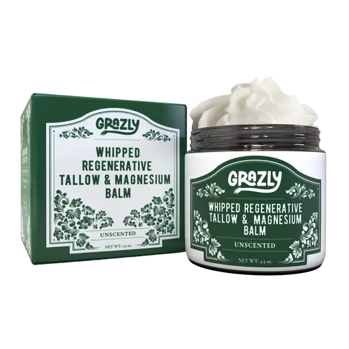 Grazly Dead Sea Magnesium & Tallow Balm - 100% Grass-Fed All-Natural Sleep & Recovery Balm for Faster Sleep Onset, Muscle Recovery, Deep Sleep - Silky Smooth Moisturizing 3x Better Absorption Than Oral Supplements - Non-Greasy, Made in USA