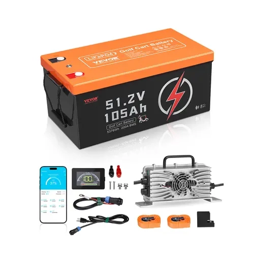 【toolupgrade】VEVOR 48V (51.2V) 105Ah LiFePO4 Golf Cart Lithium Battery, 48V Compatible, 200A Max Discharge BMS, LCD Monitor, Mobile App, 600A Peak Current, 20A Fast Charge Charger, 4000+ Cycles, IP65, LiFePO4 Cells for Golf Carts