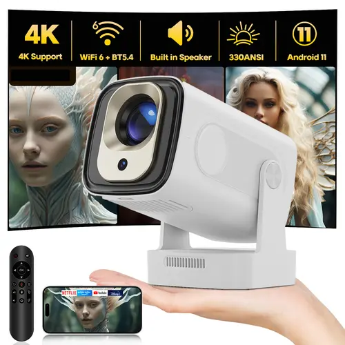 HY260 Pro Auto Focus Projector - 1080P Native, 4K Support, 330ANSI Brightness, Dual WiFi6, Bluetooth5.4, Auto Keystoning, Android 11, Allwinner H713, Built-in Audio Speakers, Lightweight, Voice Control, for Bedroom Home Cinema Outdoor Movie Nights