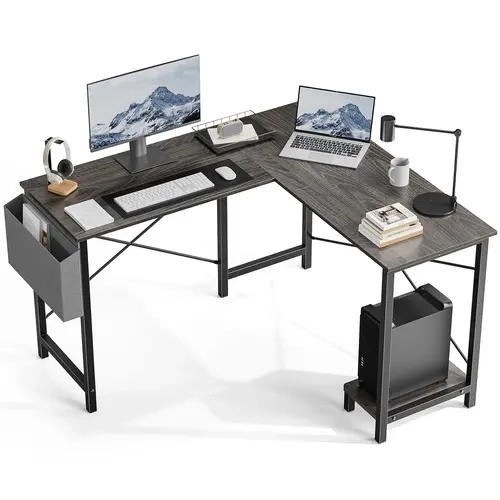 L-Shaped Sturdy Gaming Desk (50" w*41.33" d*29" h), 50" Wide Work Zone, Corrosion-Resistant PC Table with Storage & CPU Stand, Easy to Clean Modern Wood Office Furniture, Home Office Desks, Assembly Required