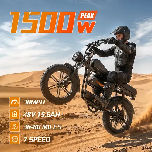 Tamobyke T73/T73 Max Adult Electric Bike - 1500W/2000W Motor, 30/33MPH Speed, 36-80 Mi Range, 48V15.6/36AH Dual Batteries, 20*4 Fat-Tire Ebike, Hydraulic Brake, Full Suspension Adults Fat-Tire Bikes for Off-Road Riding