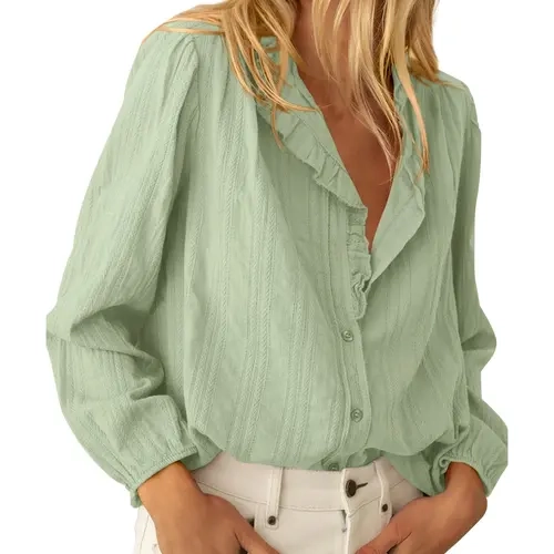BTFBM Long Sleeve Shirts for Women Fall Outfits 2026 Dressy Casual Ruffle Button Down Shirt Loose Vacation Blouses Tops