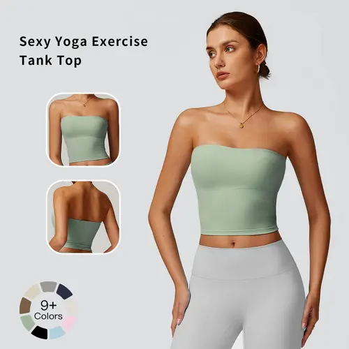 Tenwolf Women’s Solid Color Strapless Sports Bra, High-Stretch Yoga Bra with Built-in Chest Pad, Comfortable and Breathable Sports Bra for Yoga, Gym, and Workouts, Activewear