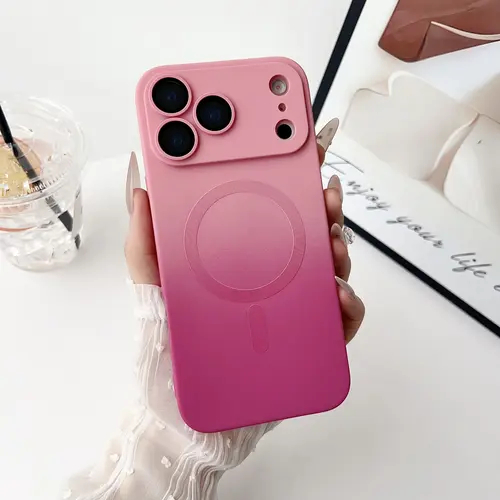 Magnetic Luxury Gradient Soft Liquid Silicone Phone Case with Camera Lens Protector & Screen Protector for iPhone 17 Pro Max, 16, 15, 14, 13 Pro/Plus - Phone Casing, Protection Accessories, Shockproof Cover