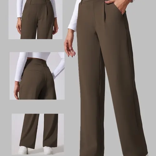 Women's Solid High Waist Loose Trousers, Casual Comfy Trousers for Work Office Business, Ladies Bottoms for All Seasons