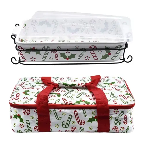 Temp-tations 13x9 Baker w/ Tote Bag, Wire Rack & Snap-on Storage Cover