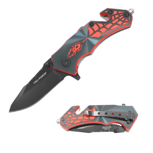 TAC Force TF-553 Spider Cutout Rescue Folding Knife - 2.5in Half-Serrated Stainless Steel Blade, Light Aluminum Handle with Seat Belt Cutter & Glass Breaker, Durable Survival Supplies, Tools and Gadgets, Birthday Gifts for Him, Cool Gifts for Guys
